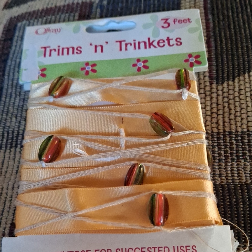 Trims 'n' Trinkets Beaded Ribbon Trim - Gold Satin with Multicolor Beads